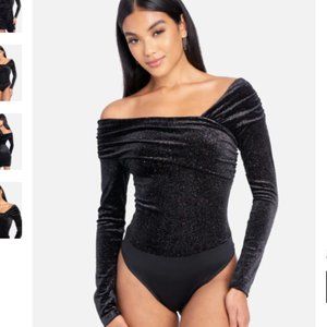 VELOUR OFF SHOULDER BODYSUIT